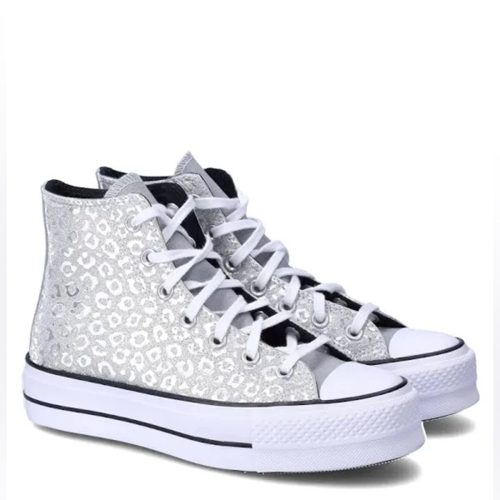 Converse All Star Women's White Leopard Print High Top Sneakers - Picture 2 of 7